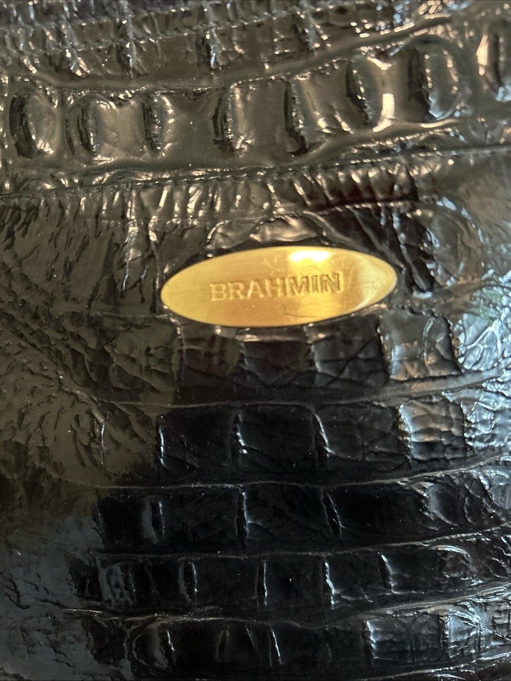 Brahmin Black Croc-Embossed Shoulder Tote with Gold Hardware - Picture 3 of 6